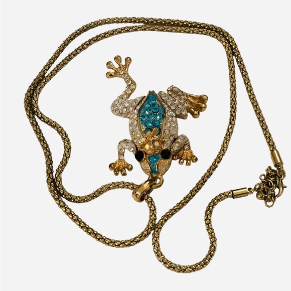 Frog Prince Rhinestone Encrusted Necklace - Picture 1 of 14
